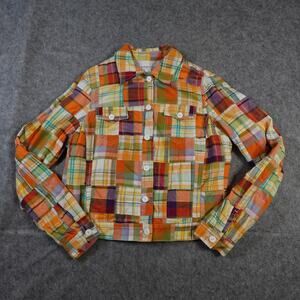 Pendleton Jacket Womens Large Petite Madras Plaid Blazer Patchwork Cotton Multi